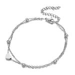 ANAZOZ Stainless Steel Anklet for Women,Women Anklets Double Layer Chain with Heart 11.81 Inch Anklet Silver Anklet Bracelets