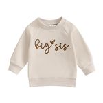 Geagodelia Toddler Baby Girl Infant Spring Fall Round Neck Outfit Clothes Big Sister Letter Printed Long Sleeve Elastic Sweatshirt Pullover (Apricot Big Sis, 2-3 Years)