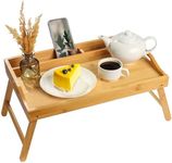 Daniks Bamboo Bed Tray Table | Breakfast Food Table with Phone Tablet Holder | Serving Tray with Folding Legs on Lap Sofa - Portable Laptop Snack Platter for Bedroom Picnic