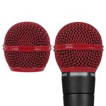 Geekria for Creators Microphone Replacement Grille Compatible with Shure SM58, SM58-LC, SM58S, BETA 58A, SV100 Mic Head Cover, Microphone Ball Head Mesh Grill, Capsule Parts (Red / 2 Pack)