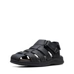 Clarks Collection Men's Walkford Fish Flat Sandal, Black Tumbled Leather, 10 Wide US