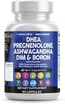 DHEA 200mg Supplement Pregnenolone 100mg for Men & Women with DIM Ashwagandha Boron 6mg Complex Calcium Magnesium Zinc 50mg Vitamin D3 5000 iu Hormone Support Capsules Pills - Made in USA 60 Ct