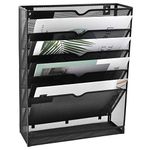 EASEPRES Mesh Wall File Organizer 5 Tier Vertical Mount Hanging Holder Magazine Rack with Bottom Flat Tray, Sides Closed, Black