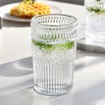 WRINGO 280ml Italian Premium Juice Glasses and Transparent Water Glass Medium Size Tumbler Glasses for Drinking Water and Cocktails, Diamond Design Glass Water Glass Set of 6 (Flower, Set of 6)