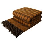 LYHome 100% Wool Blanket - Large Throw, Sofa & Bed Bedspread, Single Double Throws, Soft Warm Blankets for Winter Travel Autumn Picnic & Camping 55x79 in, 140x200, Mustard - Brown Scandinavian Rhombus