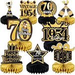 9 Pcs 70th Birthday Decoration for Men Women Happy 70th Birthday Honeycomb Centerpieces 70th Birthday Table Decorations Black and Gold Cheers to 70 Years Decor 1954 Birthday Party Favors