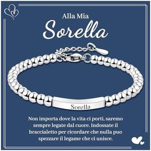 CheersLife Sorella Bracciale Regalo Sorella Bracciale Donna Argento Alla Mia Sorella Bracciali Regalo Delle Sorelle Donna Regalo Compleanno Natale Amica Bracciale di Perle Argento con Inciso Sorella