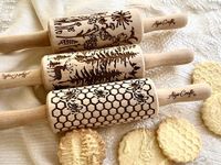 WILD 3 mini Embossed Rolling Pin Set with Bees, Meadow and Forest Patterns by Algis Crafts for Cookies and Pottery by Algis Crafts