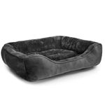 Nobleza Dog Bed Medium, Super Soft Dog Beds Medium Washable, Warm Plush Puppy Bed for Cats and Small Medium Dogs, Rectangle Black Pet Sofa Bed with Anti-Slip Bottom, 67x57x18cm