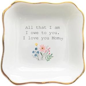 BAT TRANG Ceramic Floral Jewelry Dish, All That I Am I Owe To You Dish, Mother Of The Bride Gifts From Bride, Wedding Gifts For Mom, Mom Birthday Gifts From Daughter, Bridal Shower Gift (Flower 1)