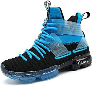 JMFCHI Kids Basketball Shoes High-top Sports Shoes Sneakers Durable Lace-up Non-slip Running shoes Secure for Little Kids Big Kids and Boys Girls, Black/Blue-8119, 13 Little Kid