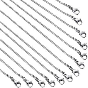 12 Pack Necklace Chains 18 Inches Stainless Steel Snake Chain Necklace with Lobster Clasps for DIY Jewelry Making, 1.2 mm