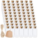 Kingrol 70 Pack 30ml Cork Stoppers Glass Bottles, Wishing Bottles with Personalized Label Tags and String, Mini Bottle for DIY Crafts, Wedding Party Favors