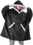 YTJYZB Hoodie Blanket Sweatshirt for Women and Men, Oversized Fleece Wearable Sweater Jumpsuits for Adult, Super Warm Sherpa Hoodie with Pocket (AU, Alpha, One Size, Regular, Regular, Black)