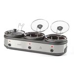 Quest Triple Slow Cooker, Buffet Server & Food Warmer, 7.5L Total Capacity - 3x 2.5 Litre Ceramic Pots, Easy to Clean, Includes Lids & Lid Stands, 3 Heat Settings