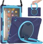 for Amazon Fire HD 10 (2021) Case 10.1 inch Tablet Case 3in1 Heavy Duty Rugged Double Silicone + Hard Plastic Frame with Shoulder Strap & Round Kickstand - I