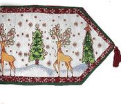 Tache White Winter Forest Reindeer Vintage Christmas Holiday Snowflakes Woven Tapestry Table Runner, 13x120