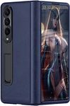 Leather Case for Samsung Galaxy Z Fold3, Hinged Cover for Samsung Z Fold 3 Phone, Bracket, Mobile Phone Shell, Support Frame, Leather Holster -Blue