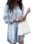 Zilcremo Women's Denim Shirt Dresses Long Sleeve Distressed Jean Dress Button Down Casual Tunic Top Lightblue XL