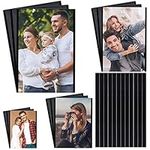 BELLE VOUS Black Magnetic Refrigerator Photo Sleeve Picture Frames (24 Pieces) - 4 Different Sizes Plus Magnetic Sticks for Custom Sizes - Clear Picture Collage Frames for Fridge & Metal Surfaces