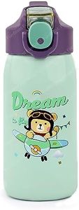 FunBlast Insulated Water Bottle for Kids – Cartoon Design Hot and Cold Water Bottle for Kids - Double Walled Vacuum Insulated Stainless Steel Bottle, Thermos Flask with Straw – 530 ML (Sea Green)