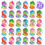 FIDWOD Unicorn Party Favors for Kids: Mini Pop Keychain Toys Pack - Bubble Sensory Bulk Gifts for Boys & Girls - Stress Relief Classroom Supplies Prizes - Birthday Bags Box Goodie Stuffers （24PCS