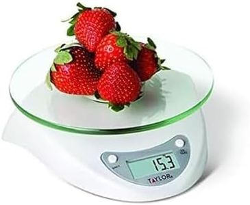 Taylor Digital Kitchen Scale with Glass Platform, Tare Button, and Plastic Body Weighs up to 11 Pounds Capacity, White