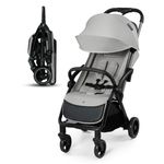 Kinderkraft APINO, Lightweight Stroller up to 24 kg, auto-Folding Pushchair, Compact fold, 360° Swivel Wheels, Adjustable backrest and footrest, Large Canopy with Ventilation, 0–4 Years, Grey