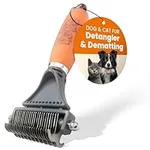 GoPets 2-Sided Dematting Comb - Professional Grooming Rake for Cats & Dogs, Long Hair Deshedding Tool, Undercoat Brush - For Matted & Long-Haired Pets