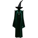 Professor Mcgonagall Costume Adult Green Velvet Cloak Women’s Cape Robe Black Witch Hat Halloween Party Accessory (Large)