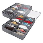 Under Bed Shoe Storage Organizer-Set of 2, Under Bed Shoe Storage Box with Lid Fits 24 Pairs Total - Clear Foldable Underbed Storage Solution Gray