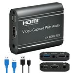 ORIVISION 4K Capture Card, HDMI to USB 3.0 Video Capture Card with loopout for Nintendo Switch,1080p 60fps Game Capture Card Device with Audio Output for Streaming, Xbox/PS4/PS5/PC,VLC/OBS/Amcap