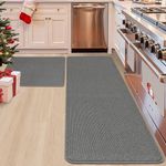 COSY HOMEER 24x35 Inch/24X60 Inch Kitchen Rug Mats Made of 100% Polypropylene Strip TPR Backing 2 Pieces Soft Kitchen Mat Specialized in Anti Slippery and Machine Washable,Grey