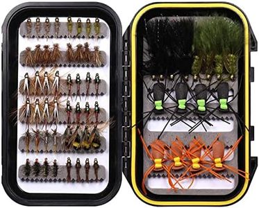 Wifreo Fly Fishing Flies Assortment with Waterproof Fly Box, 64pcs with Dry/Wet/Nymph/Streamer Flies, Trout/Bass/Panfish/Salmon Fishing Flies