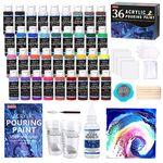 Shuttle Art Acrylic Pouring Paint, Set of 36 Bottles (2 oz/60ml) Pre-Mixed High-Flow Acrylic Paint Pouring Supplies with Canvas, Silicone Oil, Measuring Cups, Tablecloths, Complete Paint Pouring Kit