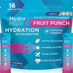 HydroMATE Electrolytes Powder Packets Fruit Punch Low Sugar Hydration Accelerator Electrolyte Drink Mix Stick Pacls Party Favors with Vitamin B12 for Recovery and Dehydration Relief 16 Count