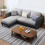 FURNY Arlo 4 Seater Fabric LHS L Shape Sofa Set (Light Grey-Dark Grey)