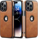 Sibada iPhone 14 Pro Case Leather Unique Logo Visible Design Leather Classic Luxury Business Screen Protection Lens Protection Slim Thin Design For iphone14pro Case 6.1" - Brown