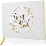 LotFancy Wedding Guest Book, 10x8’’ Sign in Book, 128 Pages Thick Paper with Gold Foil Hardcover, Personalized Keepsake for Reception, Baby Shower, Anniversary, Birthday