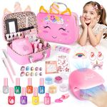 Hohosunlar Kids Nail Polish Sets, Water-Based Nail Art Kit for Girls Toys With Nail Dryer, Nail Stickers, Peel-Off Children Nail Varnish Kit, Safe Pretend Play Toys Birthday Gift for Girls Age 3-12