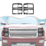 HTHE Headlight Bezels Headlight Cover Trim Front Headlight Lamp Guard Trim Protector Cover fit for Chevy Silverado 2014-2018 Exterior Decoration Guard Kit (Carbon Fiber Black)