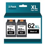 VOREDO 62XL Ink Cartridges for HP 62 Black Combo Pack for HP Ink 62 Combo Pack for HP62 XL HP62XL for HP Envy 5540 5542 5545 5640 5642 5660 5665 7640 7645 OfficeJet 200 250 5740 5742 Printer (2 Black