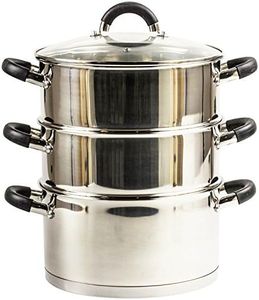 Royal Cuisine 3 Tier Multi Layer Stainless Steel 20cm Steamer cooking Pot With Stackable Pan Insert/Glass Lid Cookware Set food steamer with Silicone Handles induction cookware
