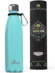 Greens Steel Stainless Steel Water Bottle - 500ml, Aqua Blue | Double Wall Vacuum Insulated Flask | Carier Holder & Gift Box Included | Reusable, Leak Proof Sports Bottle for Adults & Kids