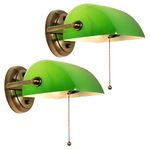 FIRVRE Bankers Wall Lamps Made of Green Glass Traditional European Vintage Classic with Adjustable Retro lampshade and Pull Chain Switch for Bedroom Corridor Library