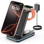 GEEKERA Wireless Charging Stand, 3 in 1 Wireless Charger Dock Station for Apple Watch 8 7 6 SE 5 4 3 2, iPhone 16 15 14 13 12 11 Pro Max Plus X/8