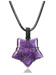 CrystalTears Crystal Star Necklace for Women Natural Healing Crystal Gemstone Pendant Necklace Adjustable Amethyst Quartz Crystal Stone Necklace Jewelry Valentines Gift for Her Girlfriend Women Wife