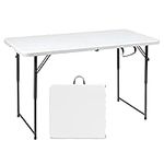 Goplus 4 ft Folding Tables, 48 x 24 Inch Height Adjustable Foldable Plastic Folding Table, Portable Heavy Duty Fold Up Table w/Handle, White Utility Folding Table for Picnic, Camping