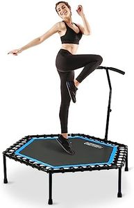 ONETWOFIT 48" Silent Mini Trampoline with Adjustable Handle Bar Fitness Trampoline Bungee Rebounder Jumping Cardio Trainer Workout for Adults or Kids Blue