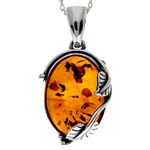 Genuine Cognac Baltic Amber & Sterling Silver Classic Pendant without Chain - 359C